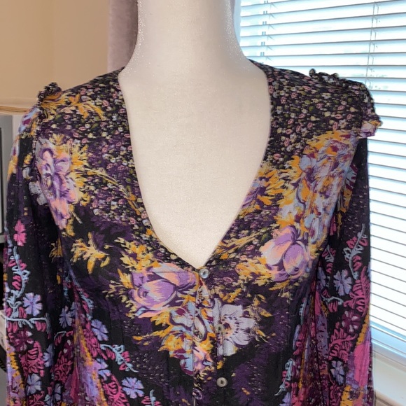NWT Free People maxi BOHO FLORAL Dress Pink / purple  Size XSMALL - Picture 4 of 8